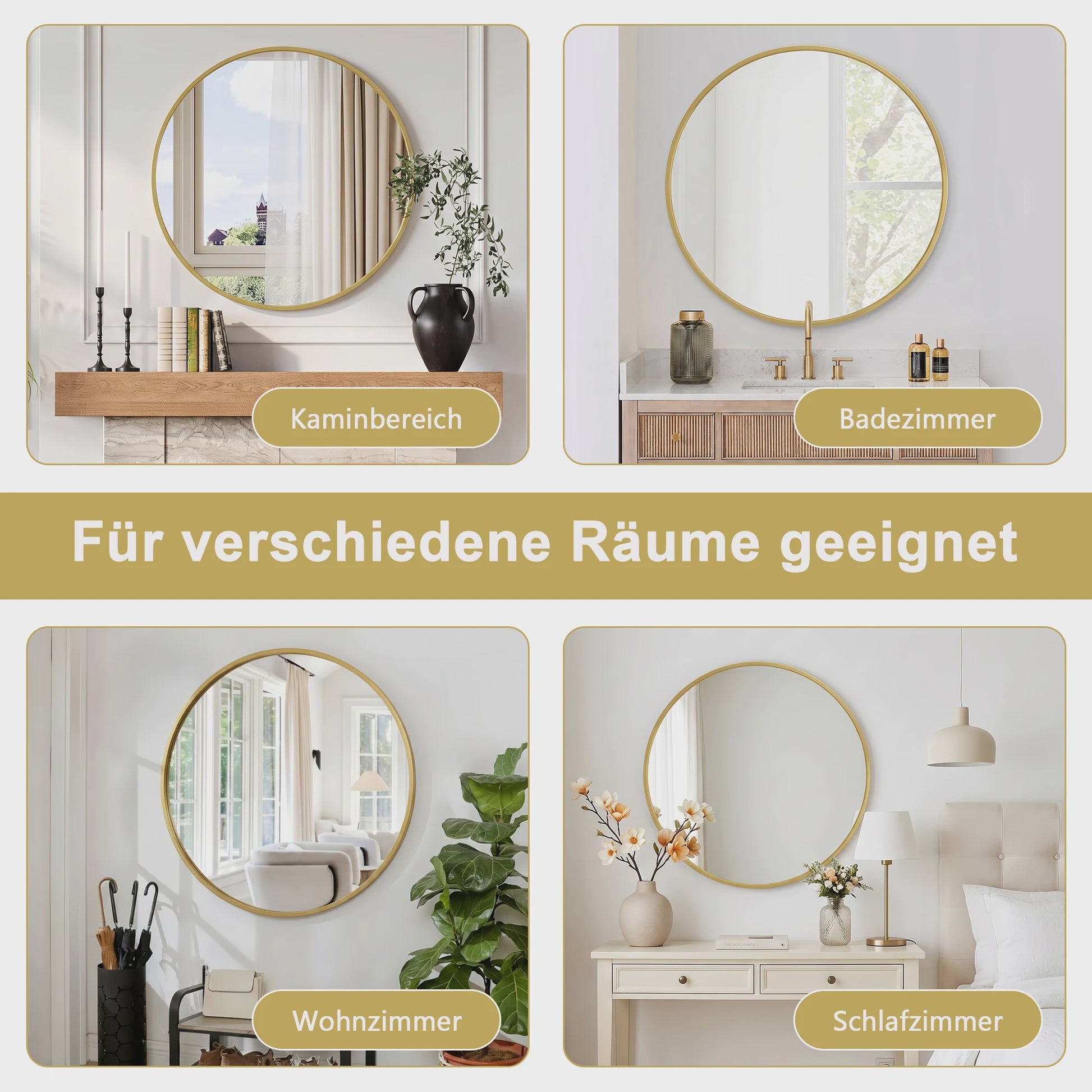 Anajqaqia Ronde Wandspiegel 75 cm - Goudkleurig Aluminium Frame, Veiligheidsglas