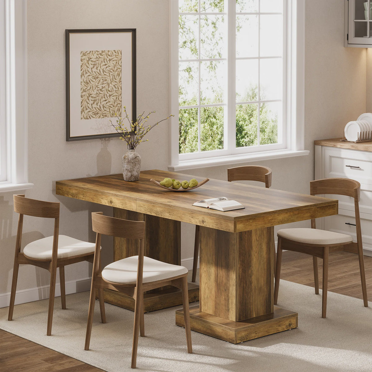Rustieke Houten Eettafel Vierkant 31.5 Inch met Pootonderstel - Geschikt voor 4 Personen
