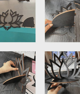 Houten Lotus Wandrek - Decoratieve Hoekplank voor Essentiële Oliën & Kaarsen