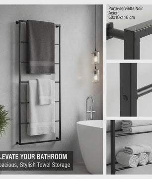 Stijlvolle Wandgemonteerde Handdoekhouder 60x10x116 cm - Stabiel Staal voor Badkamer & Toilet
