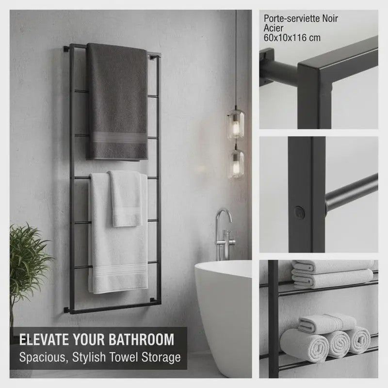 Stijlvolle Wandgemonteerde Handdoekhouder 60x10x116 cm - Stabiel Staal voor Badkamer & Toilet