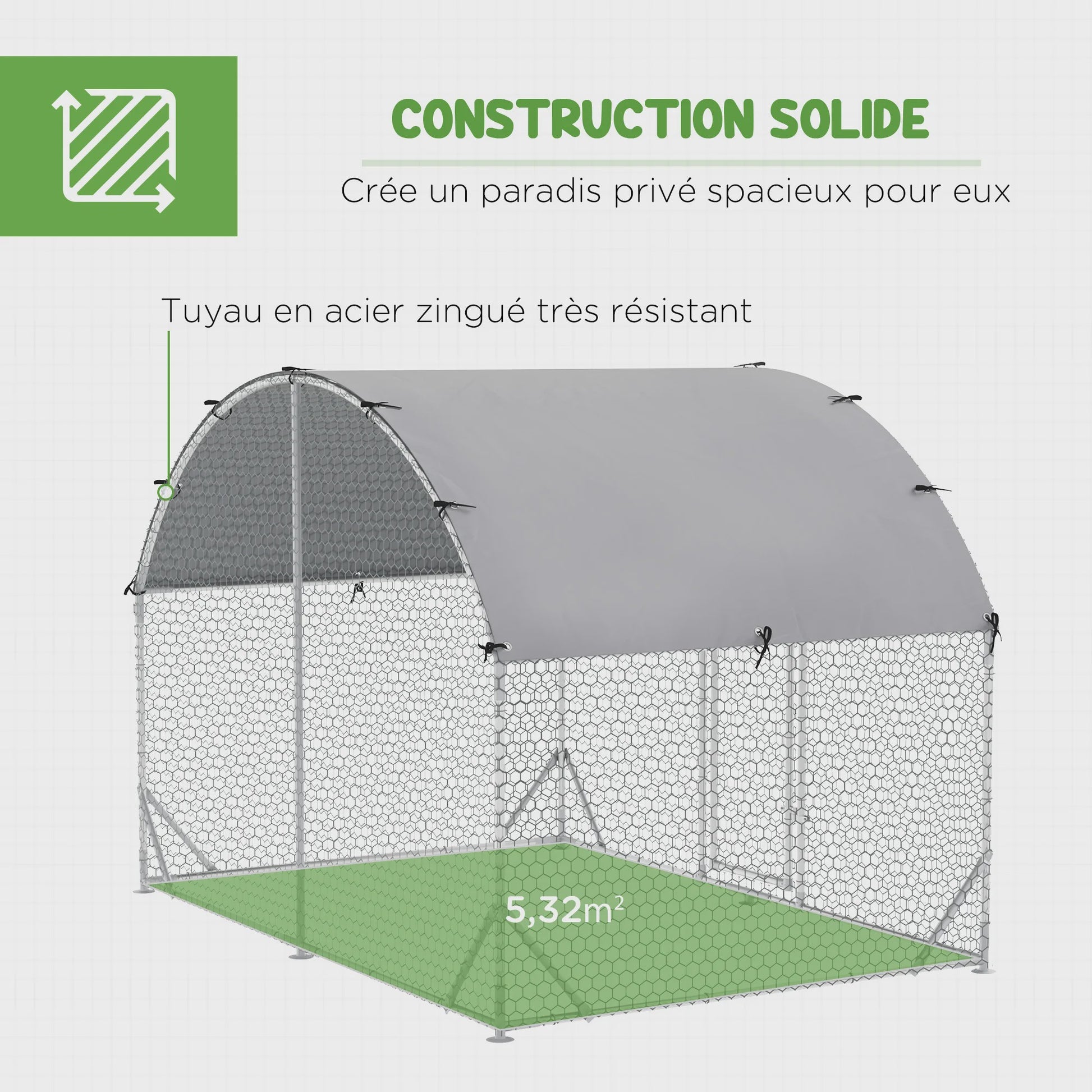 Grote kippenren met UV-beschermend dak - 2.8m x 1.9m x 1.97m