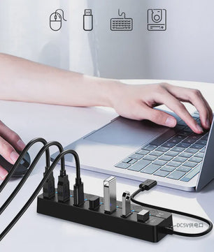 USB 3.0 Hub met 7 Poorten en Individuele Schakelaars - Uitbreidingsstation voor PC en Laptop