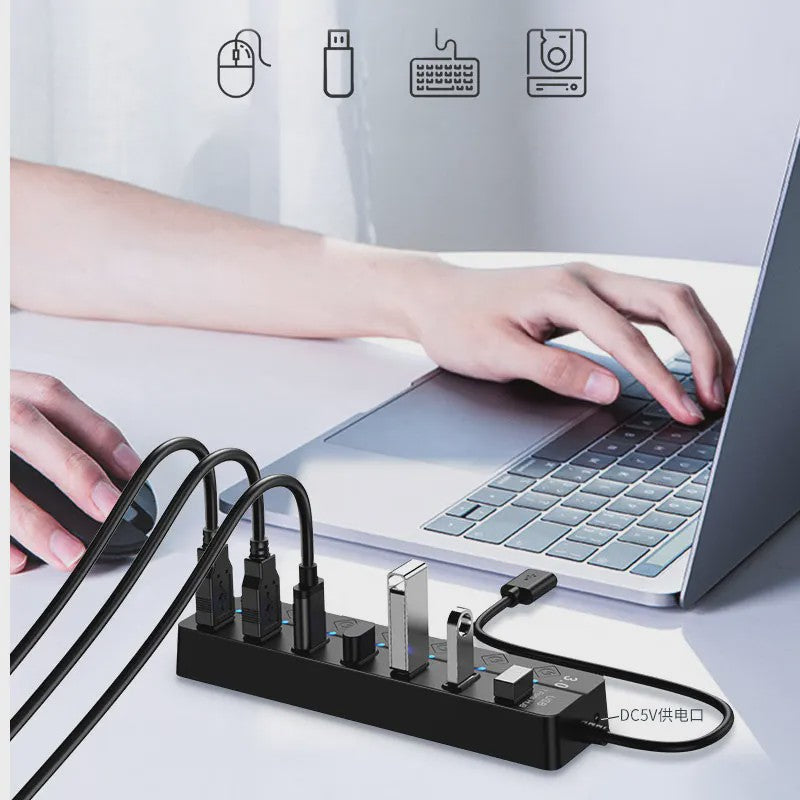 USB 3.0 Hub met 7 Poorten en Individuele Schakelaars - Uitbreidingsstation voor PC en Laptop