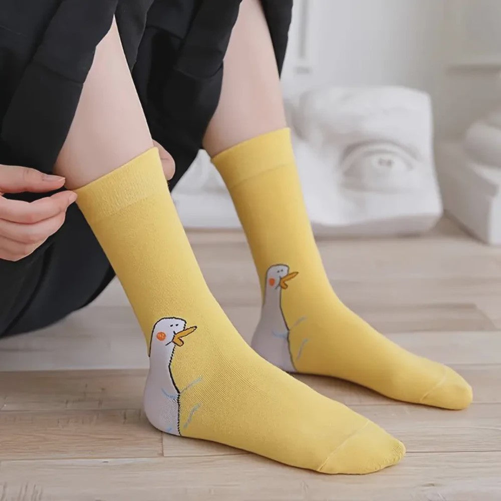Grappige Gans Sokken Dames - Schattig Cartoon Design, Ademend & Comfortabel (1/6 paar)
