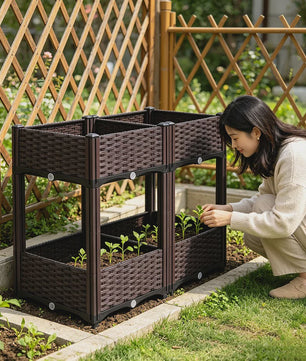 Verhoogde Plantenbak Dubbele Laag - 4 Vakken - 80x40x67cm - Buiten - Met Drainage