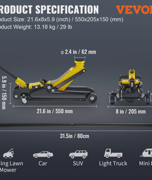 2.5T Hydraulische Garagekrik - Laag Profiel, Zwaar Uitvoering, Pomp Lift