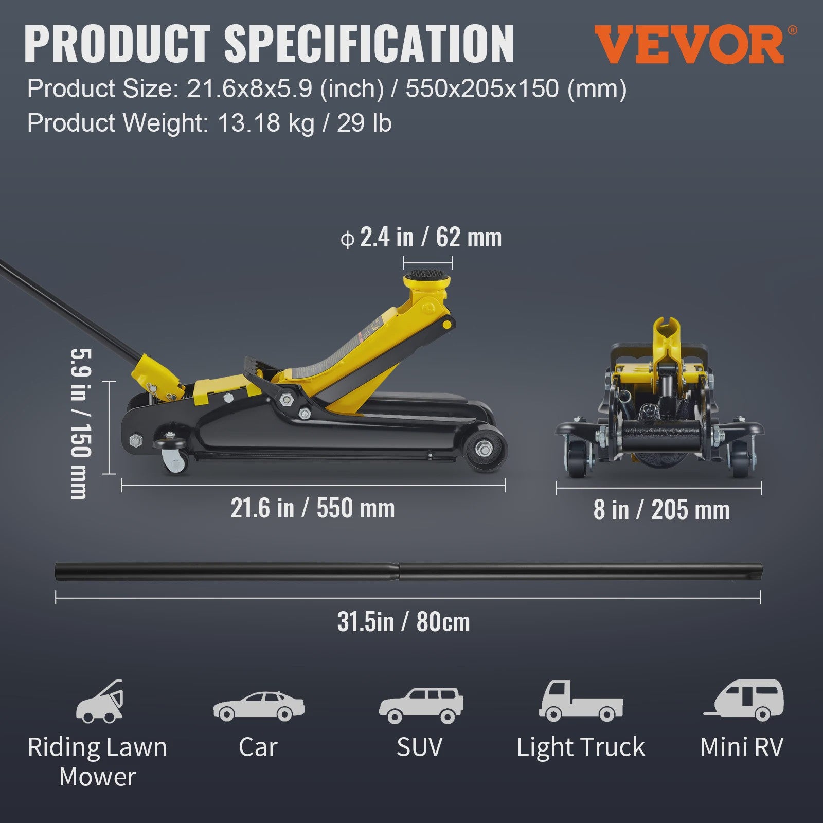 2.5T Hydraulische Garagekrik - Laag Profiel, Zwaar Uitvoering, Pomp Lift