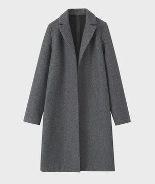 Lange Dames Trenchcoat met Open Steek en Vintage V-hals