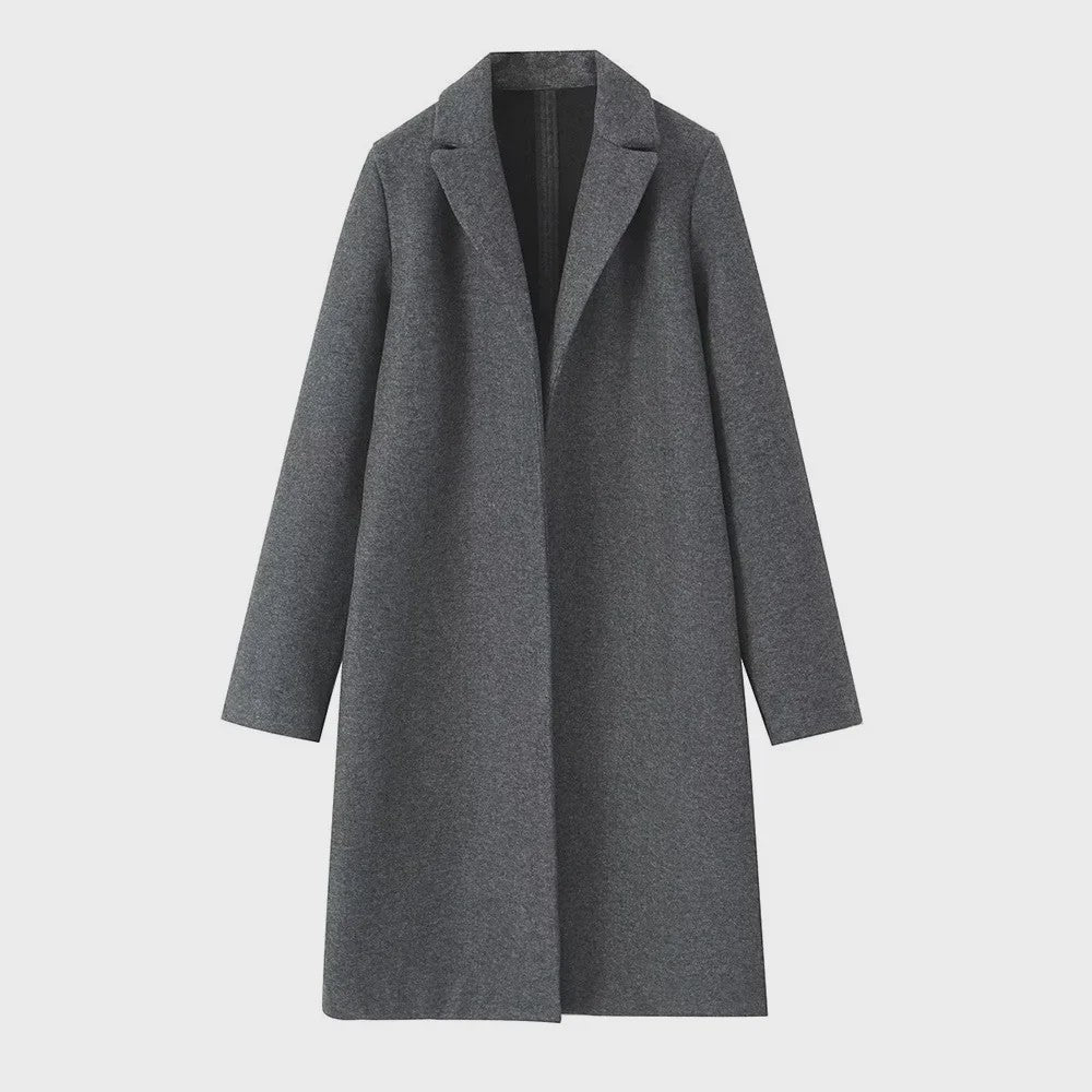Lange Dames Trenchcoat met Open Steek en Vintage V-hals