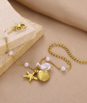 Gouden Anklet met Kralen en Bedels - Roestvrij Staal - Zomerse Strandjuwelen