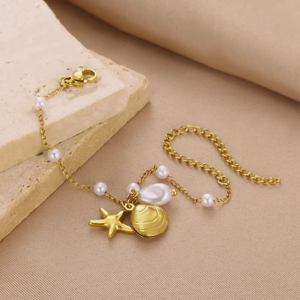 Gouden Anklet met Kralen en Bedels - Roestvrij Staal - Zomerse Strandjuwelen