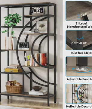 Stijlvolle 8-laags Geometrische Boekenkast met Metaal Frame - Open en Staand Ontwerp (71 inch)