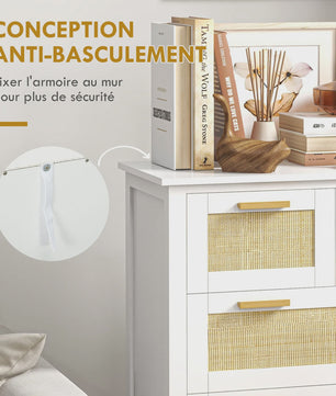 Stijlvolle Commode met 5 Lades en Rotan Fronten - Ideaal voor Woonkamer, Slaapkamer of Kantoor