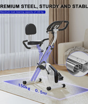 GartistGO foldable exercise bike, 8 resistance levels, with heart rate sensors, LCD stationary fitness bike for indoor cycling With extra-thick yoga and Pilates mat