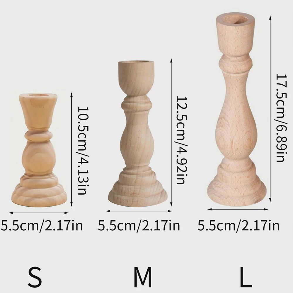 Set Houten Kandelaars - Onbehandeld Hout voor Tafeldecoratie, Bruiloft & Feest