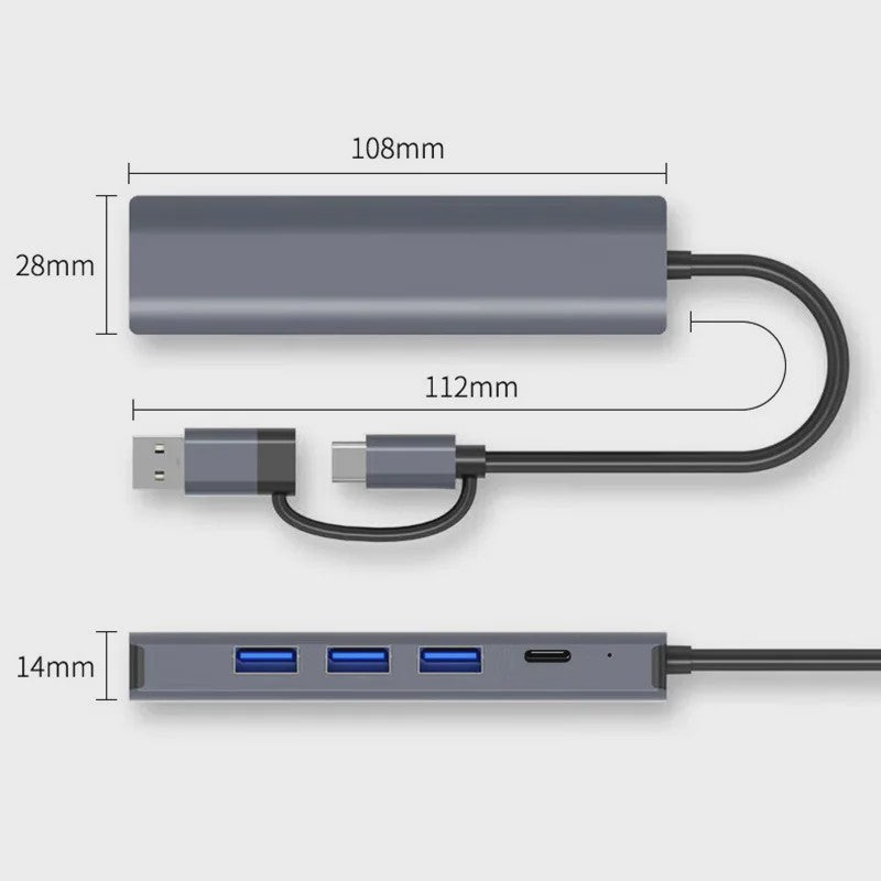 USB-C Hub met Gigabit Ethernet & 3x USB 3.0 Poorten - Aluminium Docking Station