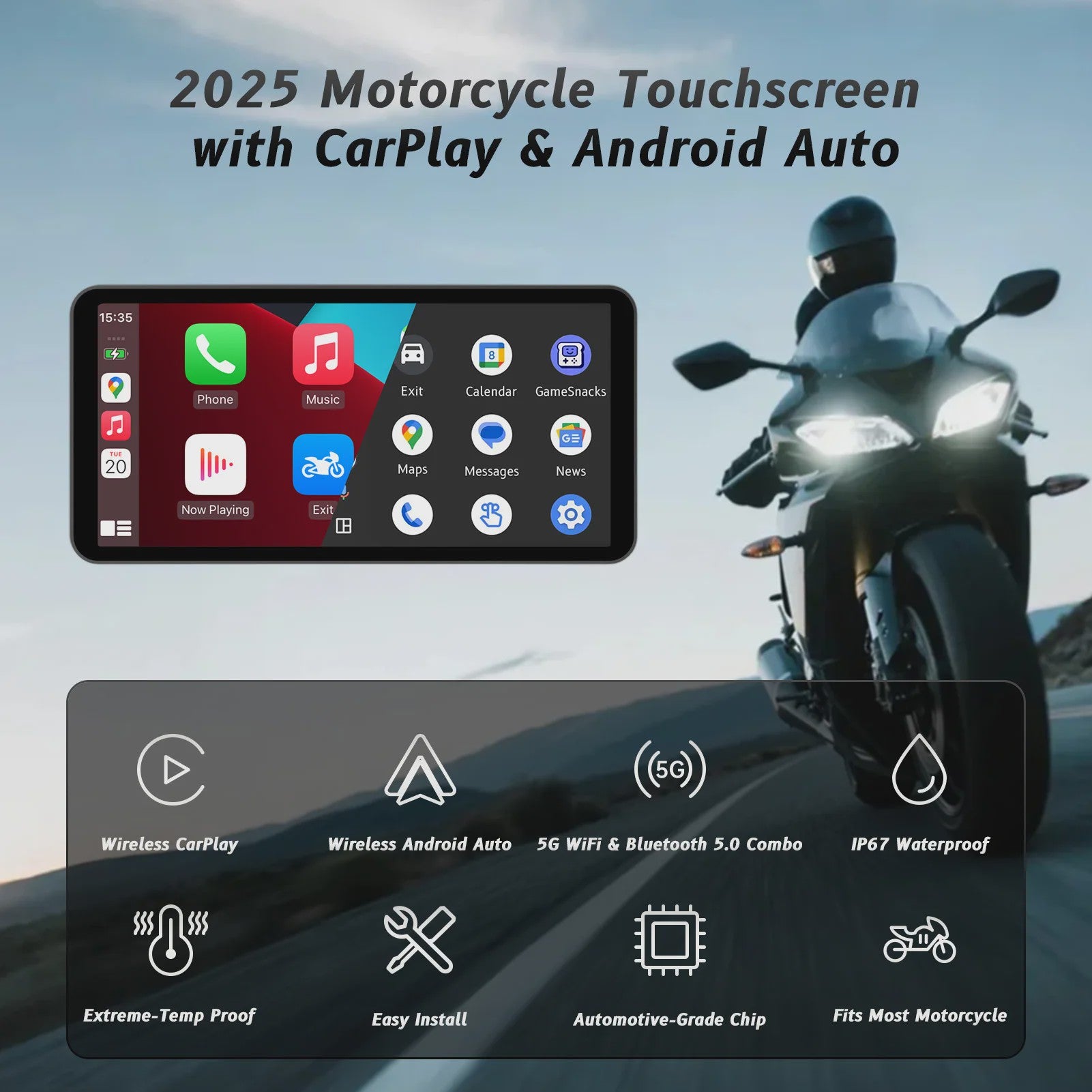 6-Inch Motorfiets Smart Display met Draadloze CarPlay & Android Auto