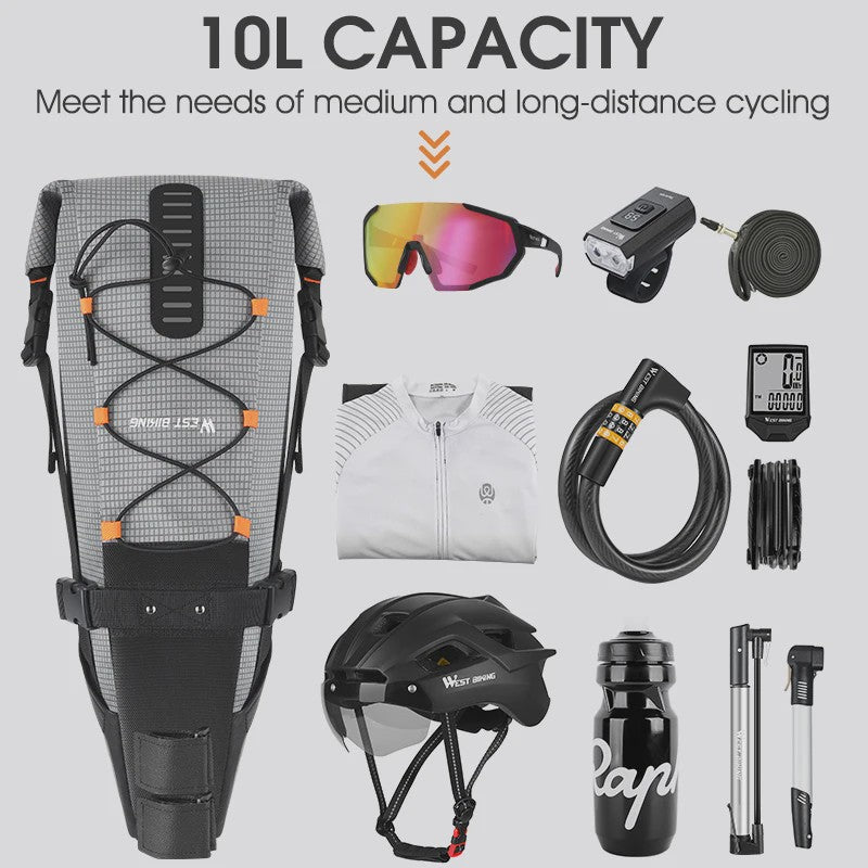 WEST BIKING Fietszadel Tas 10L - Waterdichte Onderzadel Opbergtas voor MTB & Racefiets