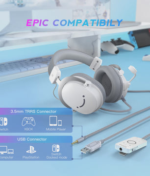 FIFINE H9W Gaming Headset met 7.1 Surround Sound, USB & 3.5mm Jack, Microfoon - Wit