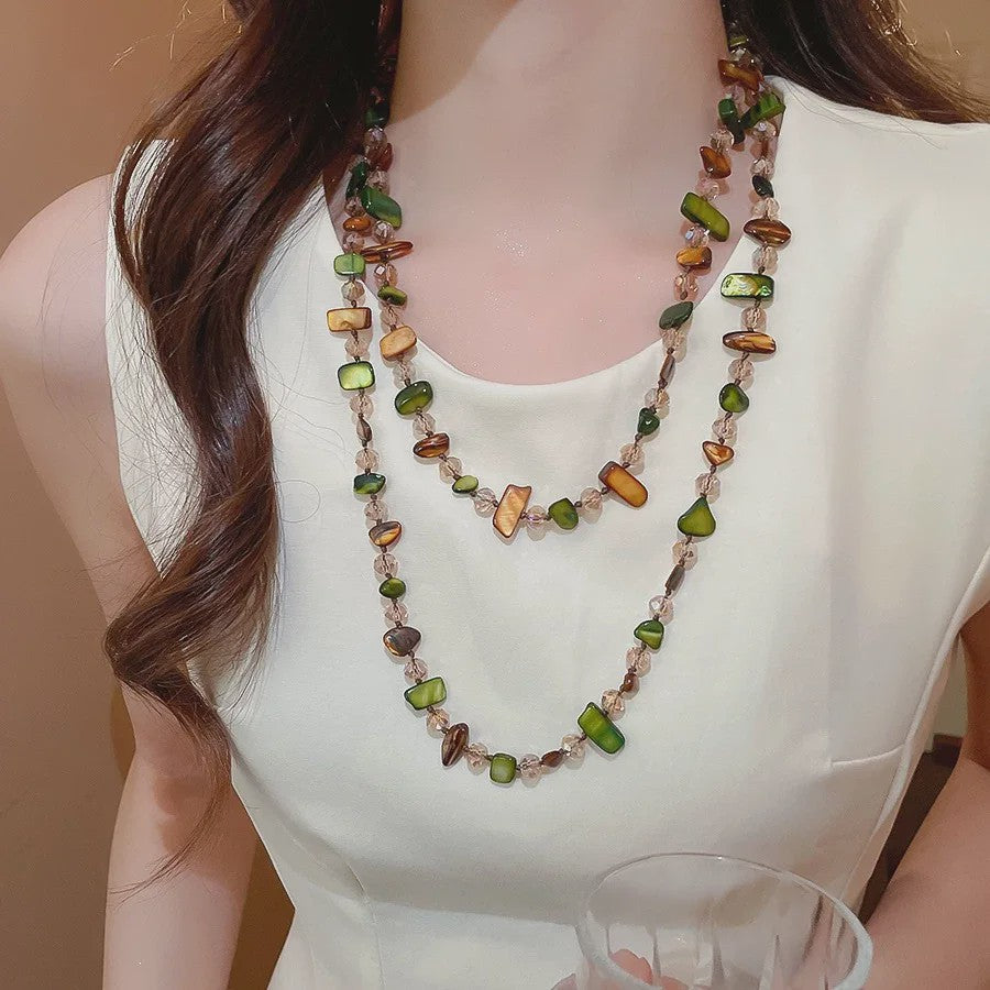 Luxe Dubbellaagse Schelp & Kristal Ketting - Bohemian Seaside Stijl