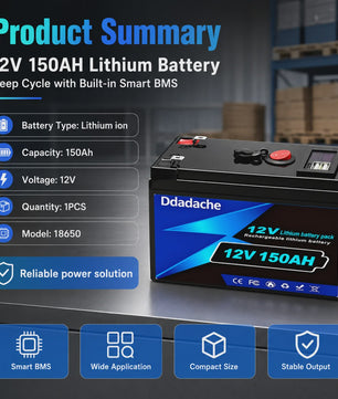 12V 150Ah LiFePO4 Accu - 1920Wh Deep Cycle Lithium Batterij met BMS