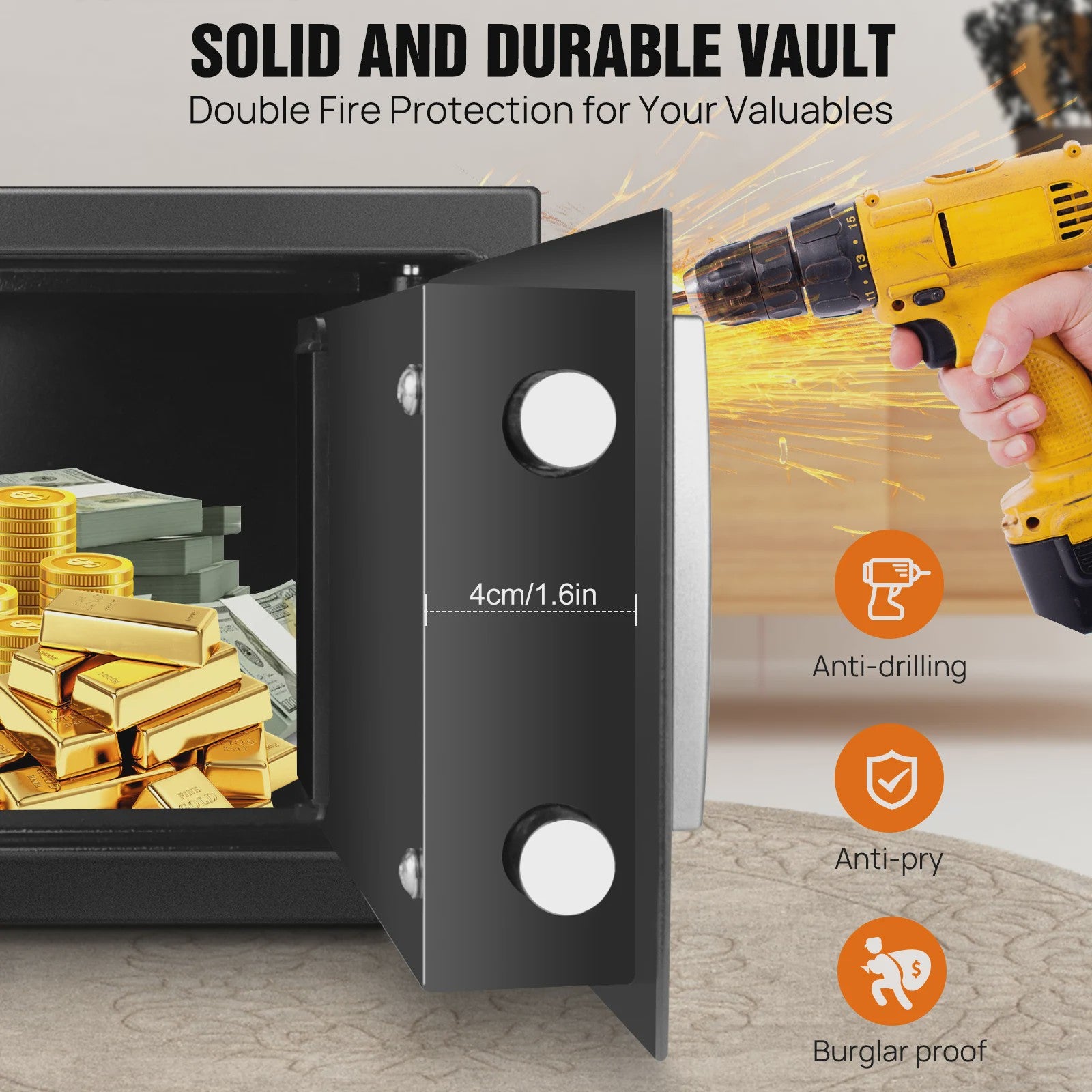 Brandwerende Waterdichte Kluis met Digitale Code & Sleutel - 4.6L/8.5L/16L