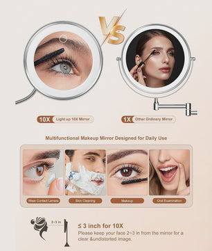 Vergrootglas Make-up Spiegel met LED Licht, Flexibele Hals & Zuignap - 10x Vergroting