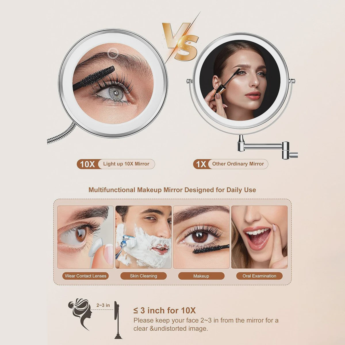 Vergrootglas Make-up Spiegel met LED Licht, Flexibele Hals & Zuignap - 10x Vergroting