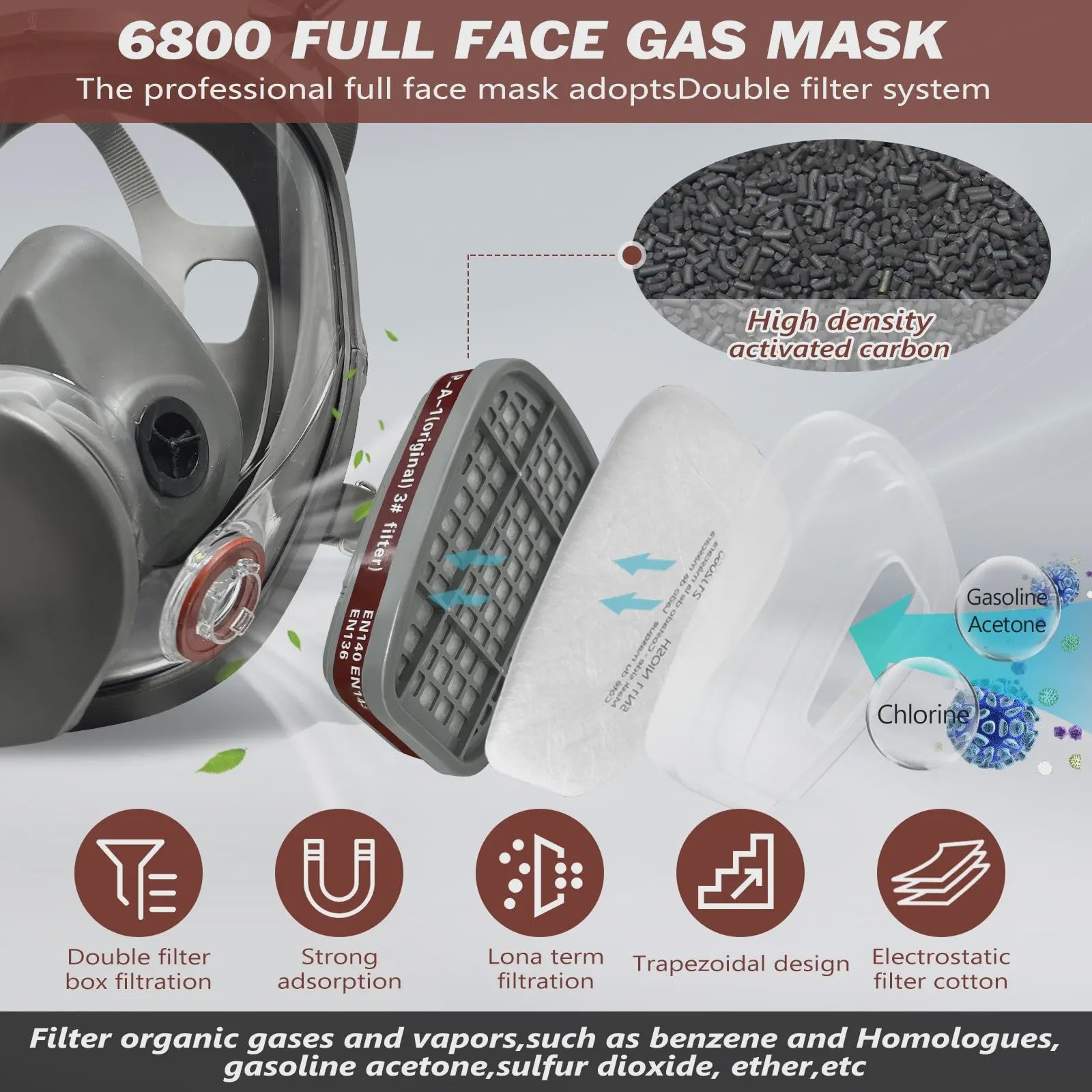 Professioneel Volledig Gezicht Gasmasker 6800 - Grote Maat, Herbruikbaar voor Verf, Chemie & Stof