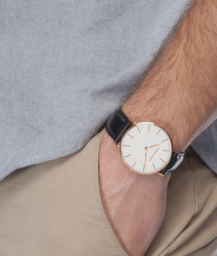 Hannah Martin Herenhorloge - Stijlvol Zilver & Bruin Leer, Waterdicht Quartz Dress Watch