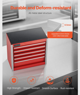 Compacte Metalen Gereedschapskist met 5 Lades - Rood/Zwart - Draagbaar & Organisatie
