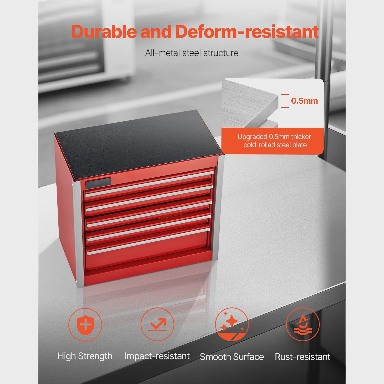 Compacte Metalen Gereedschapskist met 5 Lades - Rood/Zwart - Draagbaar & Organisatie