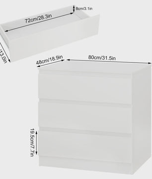 Moderne Witte Ladekast met 3 Lades - Stijlvolle Opbergkast voor Slaapkamer, Woonkamer of Bureau