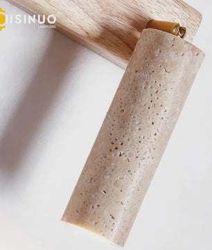 Wabi-Sabi Wandlamp Natuurlijk Geel Travertin Steen met Houten Basis & Draaibare Kap