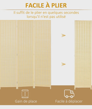HOMCOM 3-Panels Opvouwbaar Kamerscherm - Natuurlijke Bamboe Look - 135x180 cm