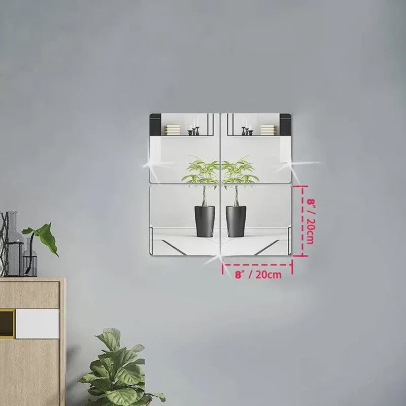 Decoratieve 3D Spiegelstickers Zelfklevend - 4 Stuks - 20x30 cm - DIY Muursticker