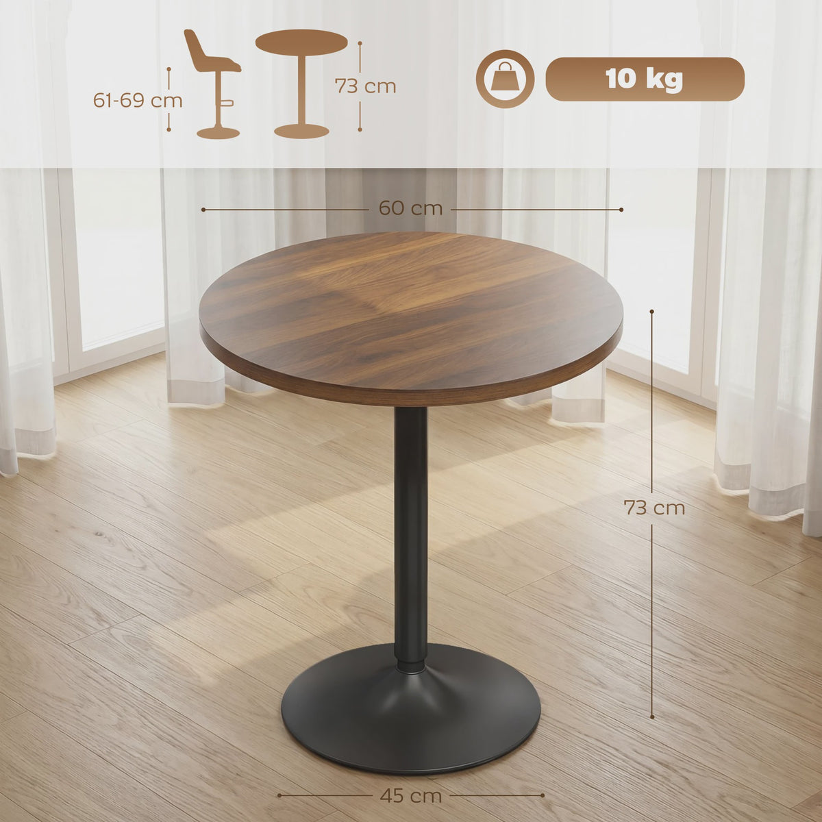 Homcom Ronde Bartafel 60cm met Houten Look - Compact en Stijlvol
