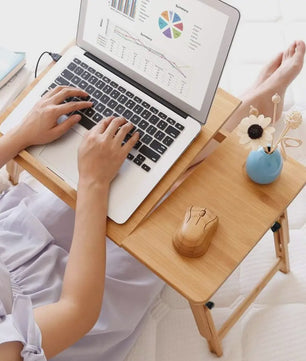Opklapbare Bamboe Bedtafel met Verstelbare Hoogte & Kantelbaar Bureau - Ideaal voor Laptop, Ontbijt & Lezen