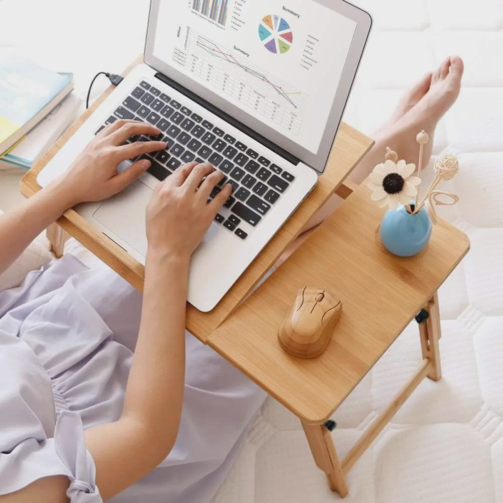Opklapbare Bamboe Bedtafel met Verstelbare Hoogte & Kantelbaar Bureau - Ideaal voor Laptop, Ontbijt & Lezen