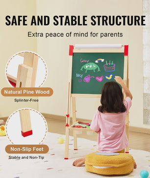 Dubbelzijdig Houten Teken-easel voor Kinderen met Whiteboard & Krijtbord - Inclusief 37 Accessoires