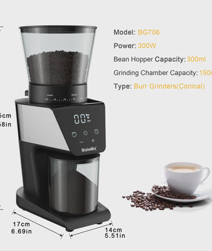 BioloMix Elektrische Koffiemolen CG210 - 30 Precisie Maalstanden voor Espresso, Americano & Pour Over