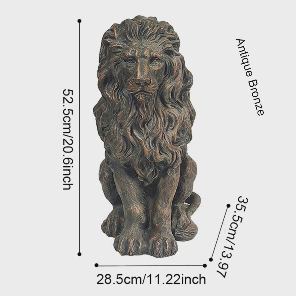 Zittende Leeuw Beeld - 20 Inch - Antiek Brons Finish - Handgeschilderd Hars - Tuin & Huis Decoratie