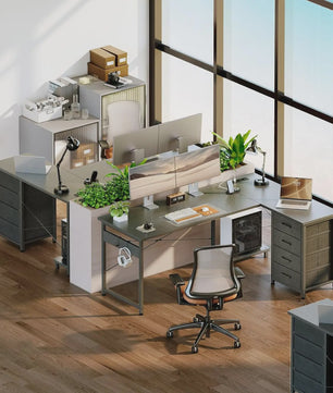 Wit L-vormig Hoekbureau met 4 Lades, Geïntegreerde Socket & USB Oplaadpoort - 155x110 cm