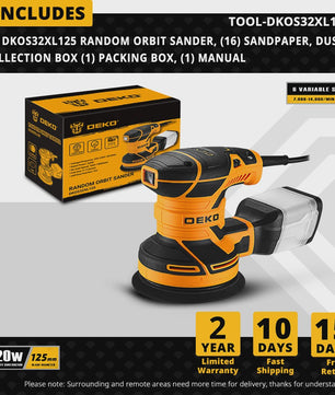 DEKO DKOS32XL125 320W Excentrische Schuurmachine - 14000 RPM met Stofafzuiging