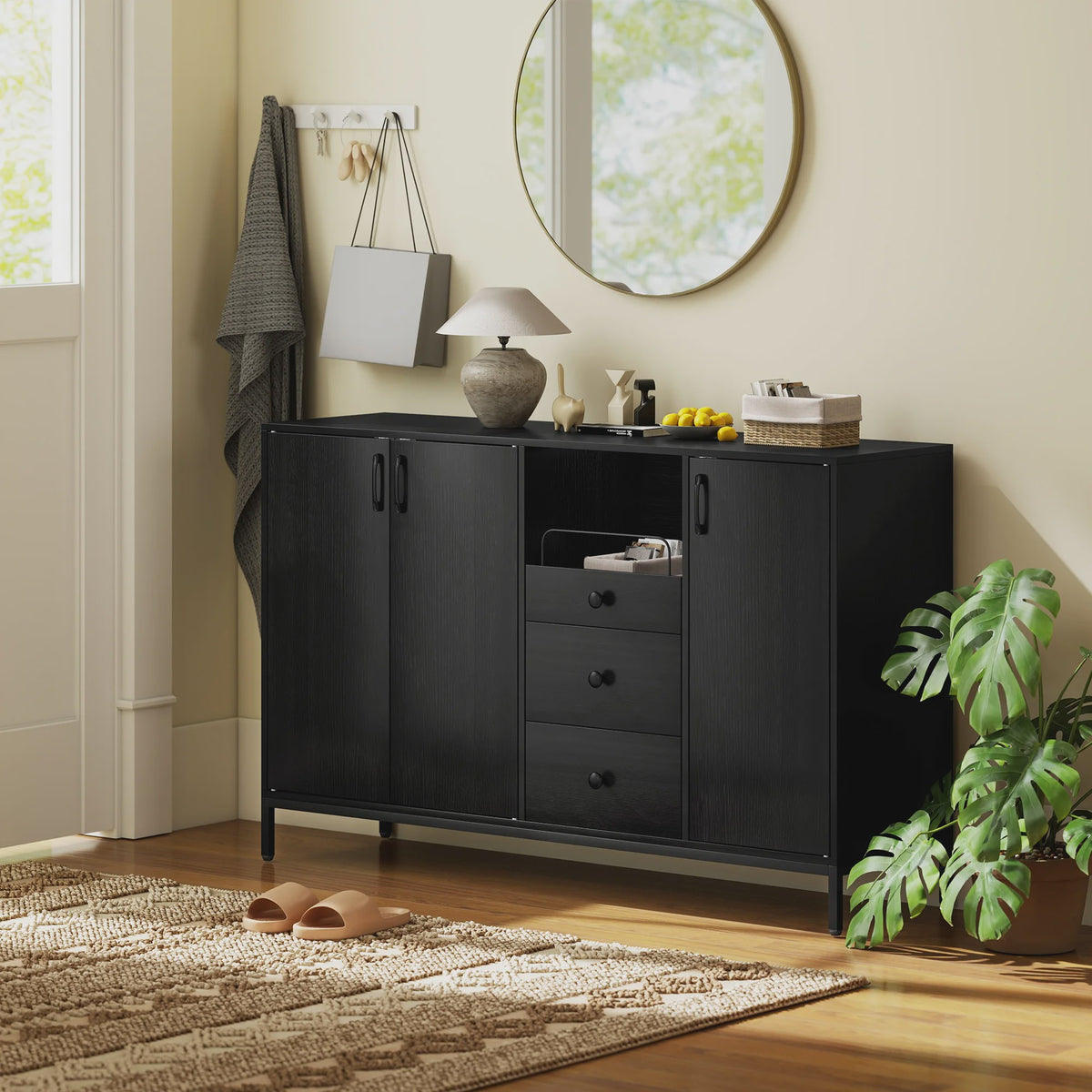 Homcom Sideboard Woonkamer met Deuren, Lade en Open Vakken - Stijlvolle Opbergkast