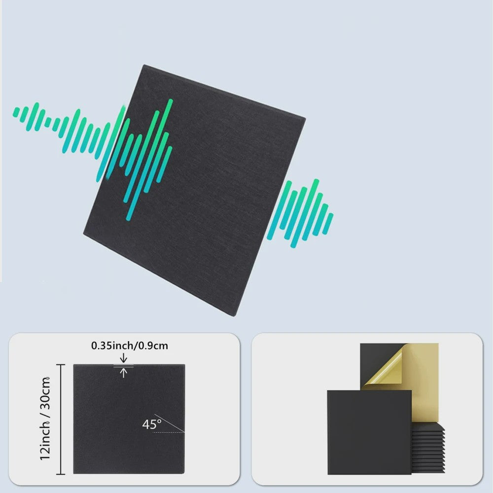 12x Akoestische Panelen Zelfklevend - Geluidsisolerend & Geluidsabsorberend - 30x30x0.9cm - Zwart