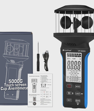 HP-5000G Digitale Anemometer: Compact, Waterdicht, Oplaadbaar met Touchscreen & Backlight