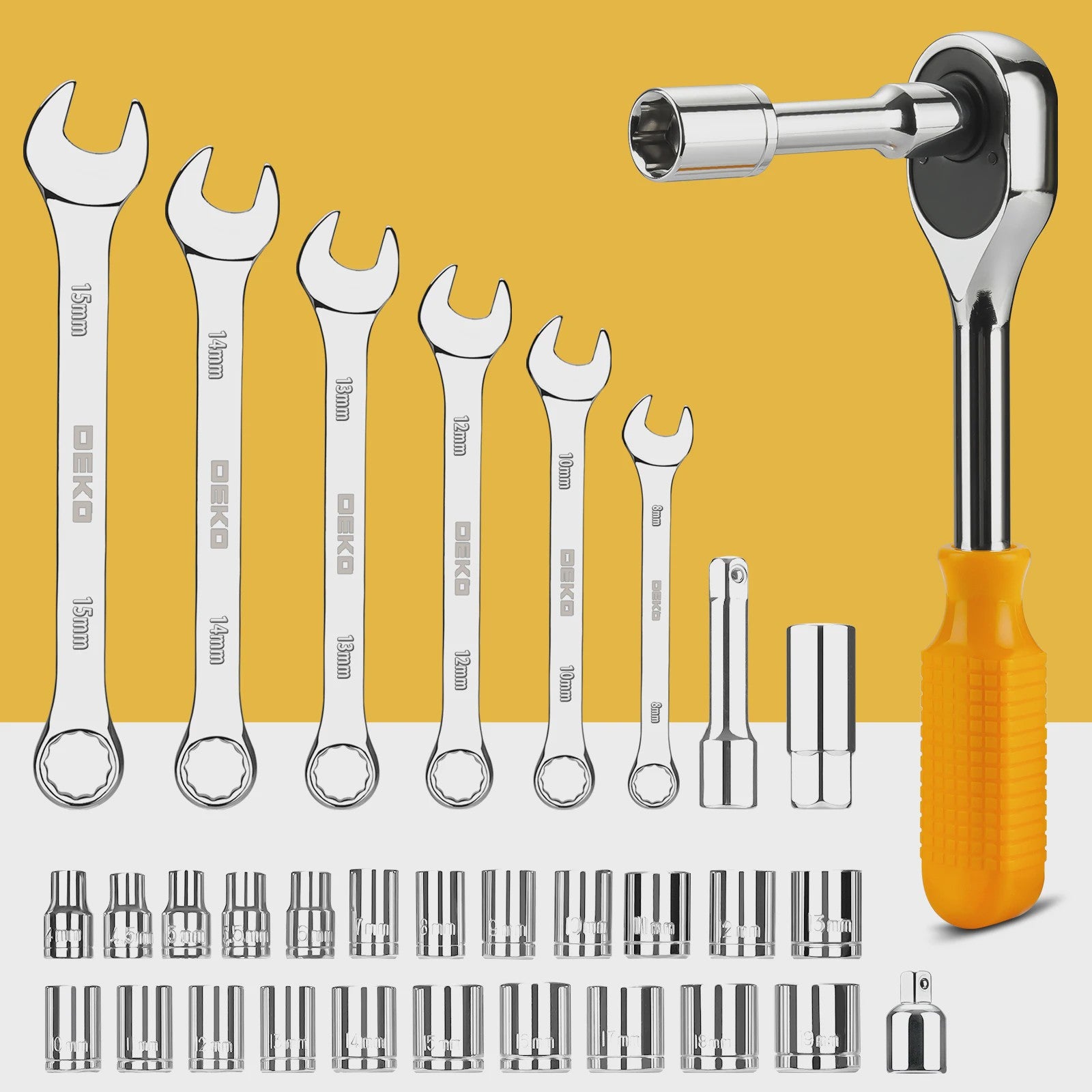 DEKO DKMT228 Complete Gereedschapskist - 228 Delige Handgereedschap Set voor Auto Reparatie en Klussen