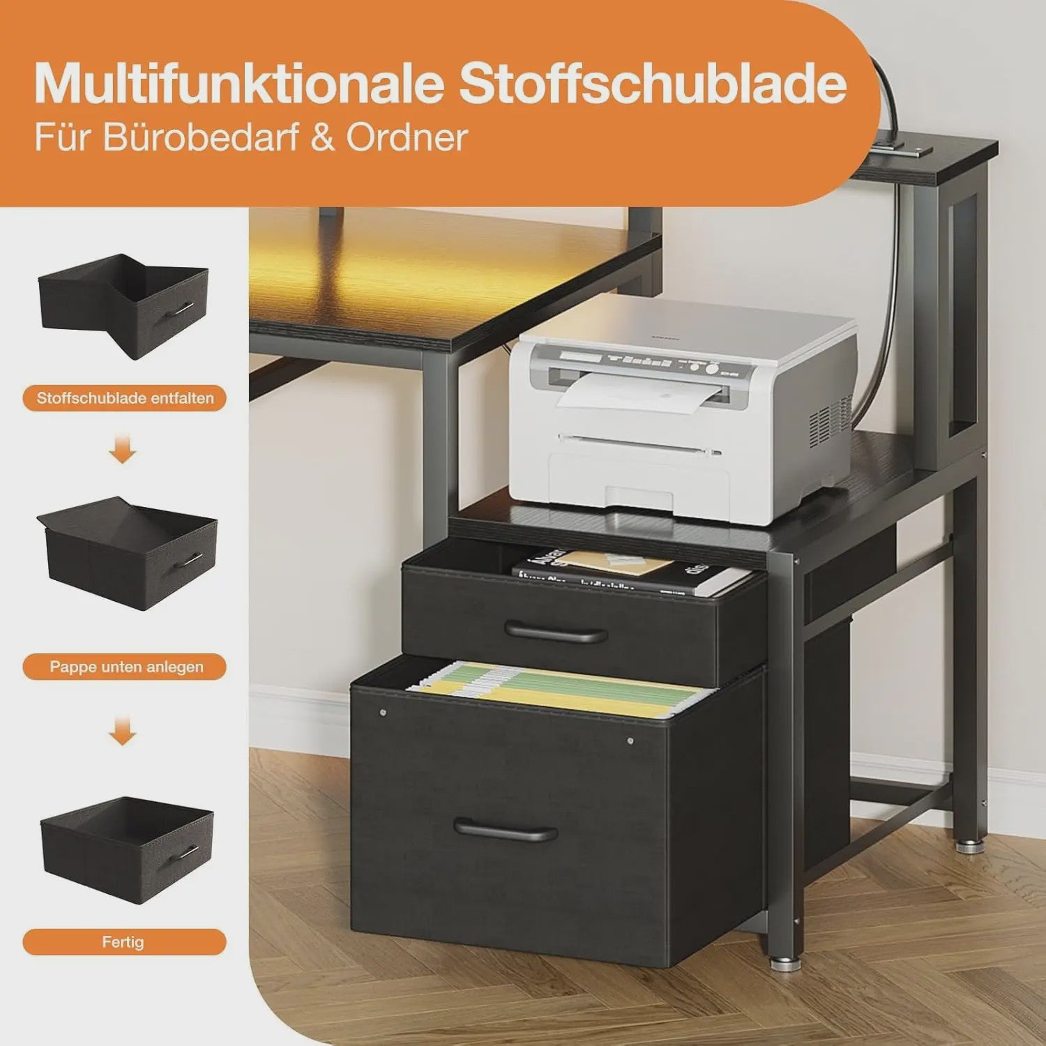 Coleshome Gaming Bureau met Ingebouwde Stopcontacten, Monitorstandaard en 2 Stoffen Lades (140x48cm, Zwart)
